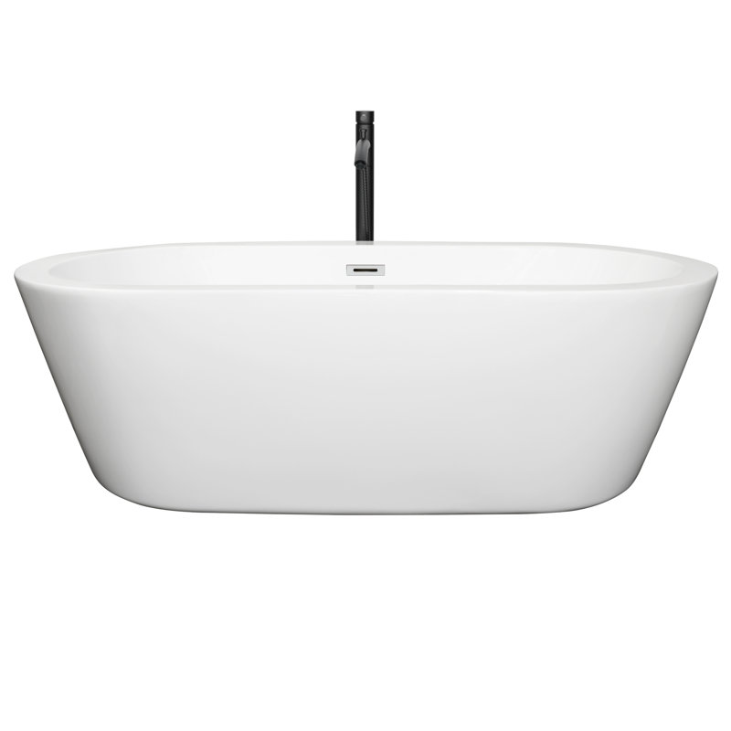 Mermaid 71'' x 33.5'' Soaking Acrylic Bathtub with Faucet, White/Polished Chrome/Matte Black