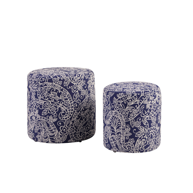 Burrill Upholstered Pouf, Blue
