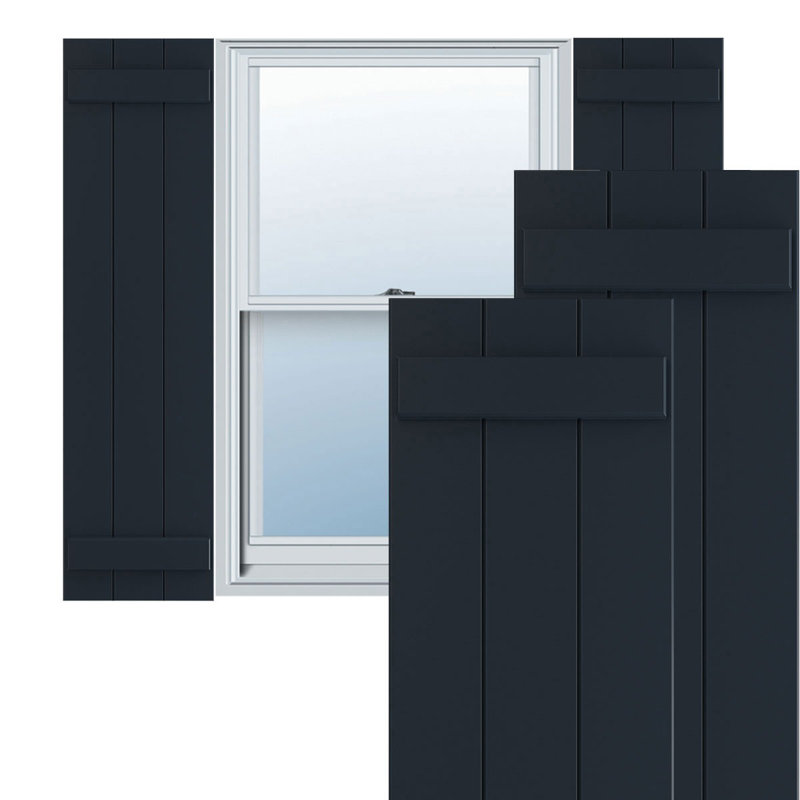 Volets en PVC à trois planches assemblées avec couvre-joints True Fit, H 40 po x l 16 1/8 po x P 1 po, Noir