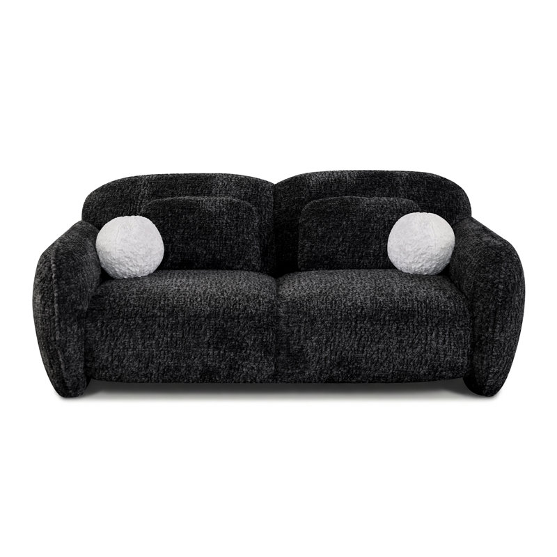 Causeuse en chenille 71 "avec coussins décoratifs Alysa, Noir