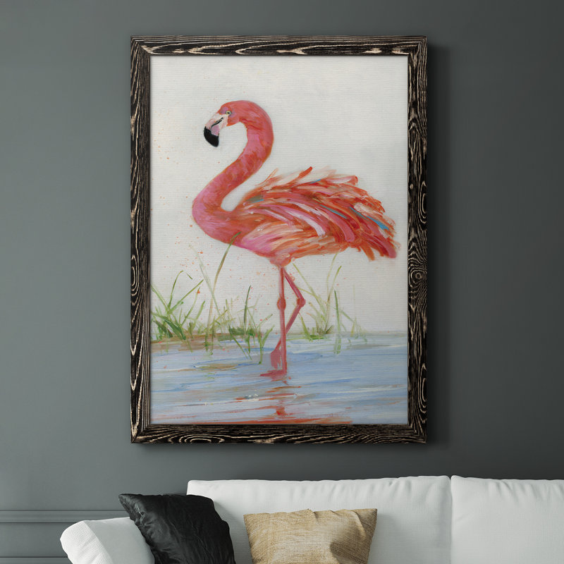 Flamant II - peinture sur toile encadrée, H 44 po x l 31 po x P 1 po, Noir