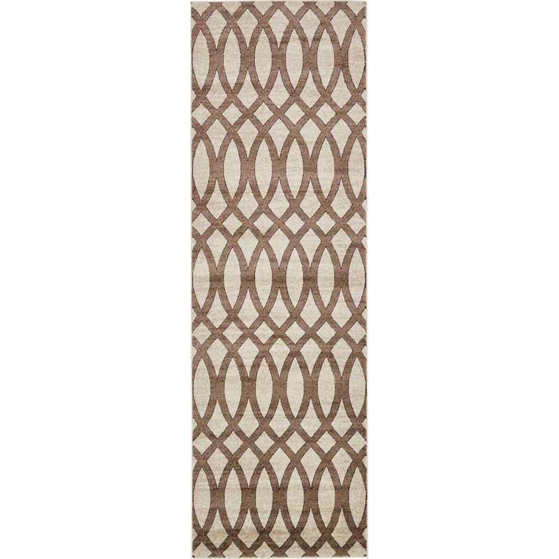 Tapis beige à motif géométrique Saniveieri, Tapis de couloir 3 pi x 9 pi 10 po