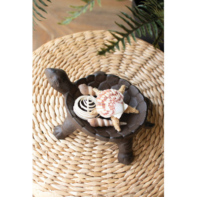  Cast Iron Turtle Dish 8.5" H Brown Matte Decorative Trinket Holder