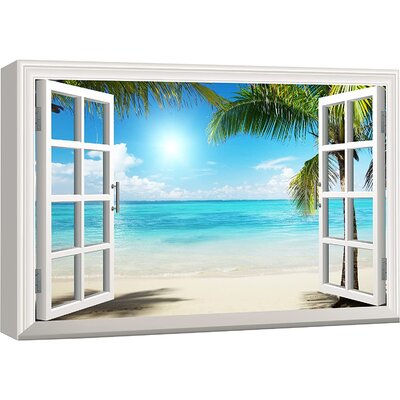 IDEA4WALL Window Scenery Landscape Of Green Palm Beach On Canvas Print ...