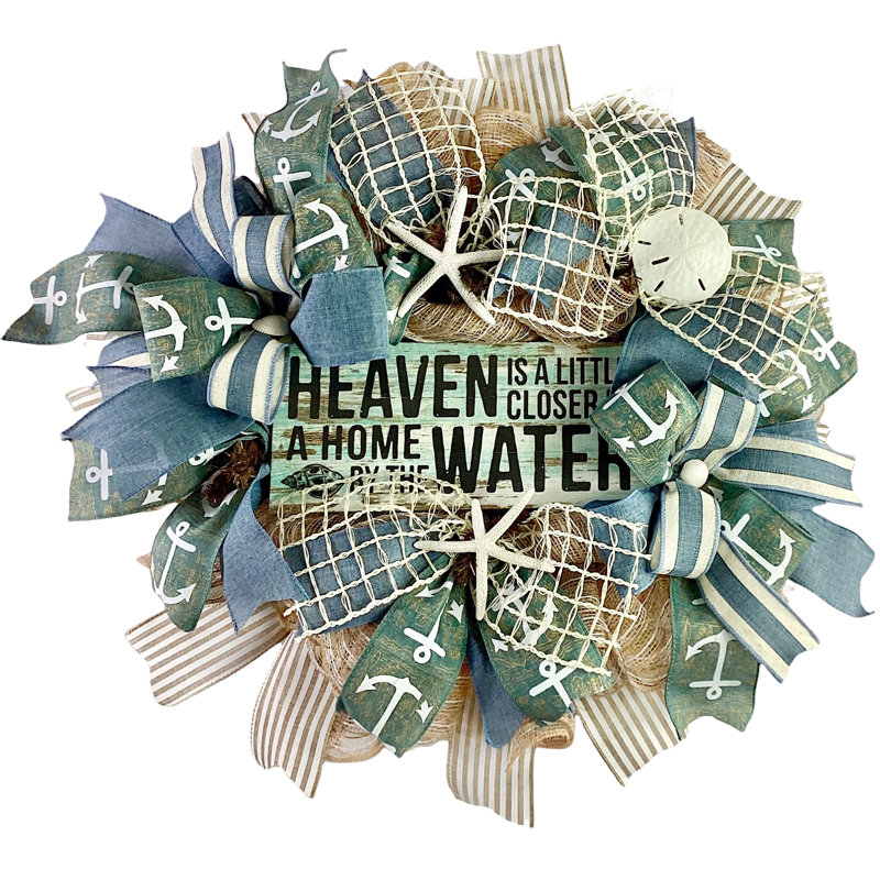 Couronne décorative en maille 18 po Heaven Is A Home by The Water Coastal Lake House