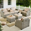 Ensemble de conversation pour 7 personnes avec chaises, ensemble de conversation modulaire en rotin et osier avec coussins, ensemble de conversation pour canapé toutes saisons avec repose-pieds pour jardin