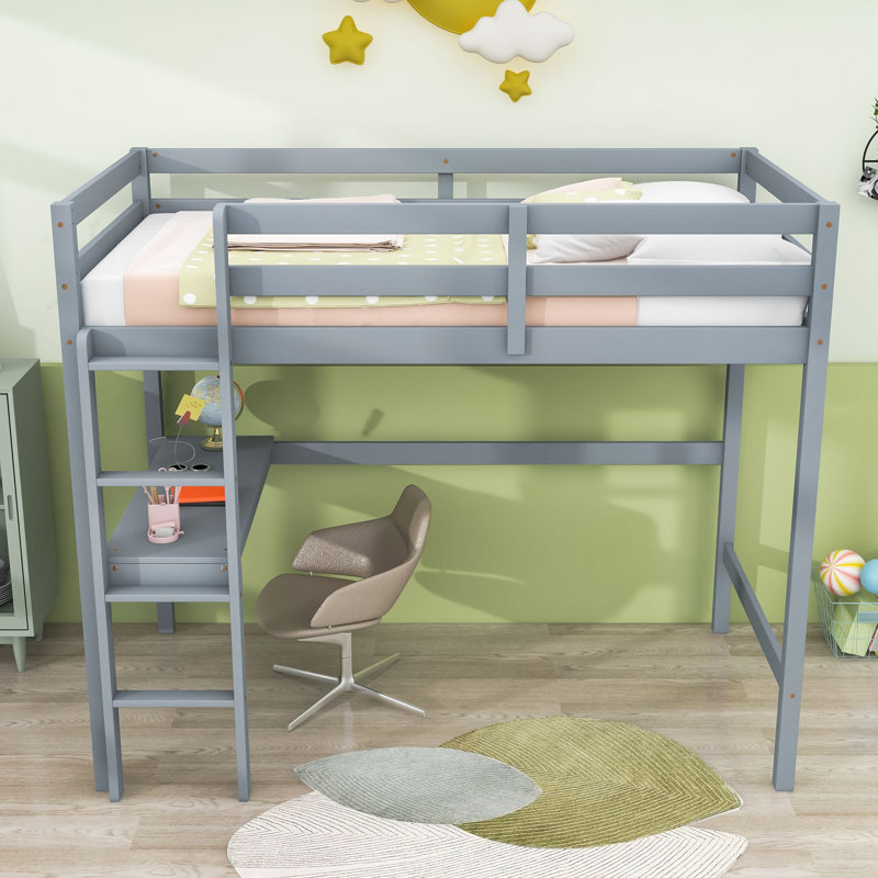 Gunnell Kids Twin Wood Loft Bed with Built-in Desk, Gray