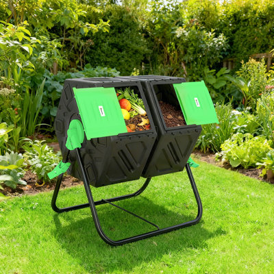 Composteur 34,5 gallons, bac à compost à deux compartiments, vert
