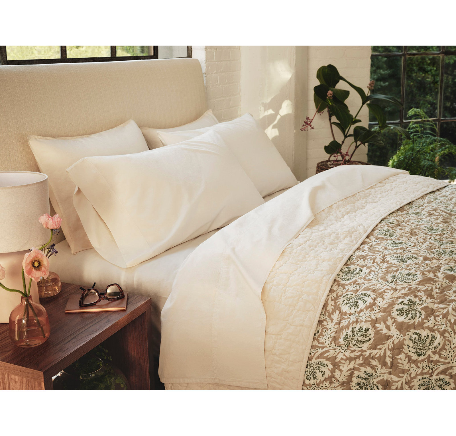 Organic Crinkled Percale 100% Cotton Percale Sheet Set, Undyed, Twin Sheet Set with 1 Pillowcase