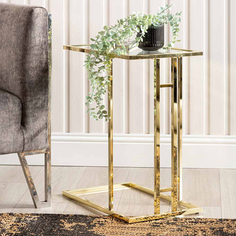 Glass Top C Table End Table, Gold