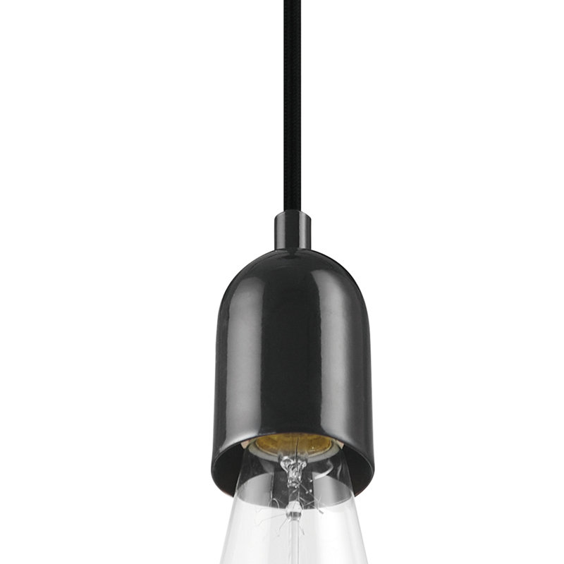 Glossy Black Glass Mini Pendant Light with LED Bulb