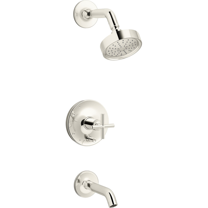 Purist Tub and Shower Faucet, Vibrant Polished Nickel, Cross