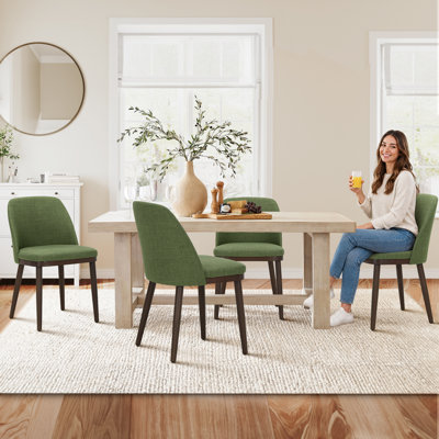Chaise rembourrée en tissu moderne, pieds en bois massif, dossier courbé pour la cuisine