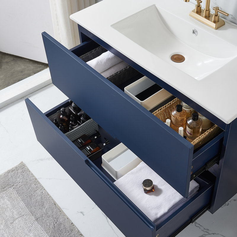 Kama 36 " W Free Standing Wall Mounted 1 Single Vanity Bathroom Vanity With Ceramic Top