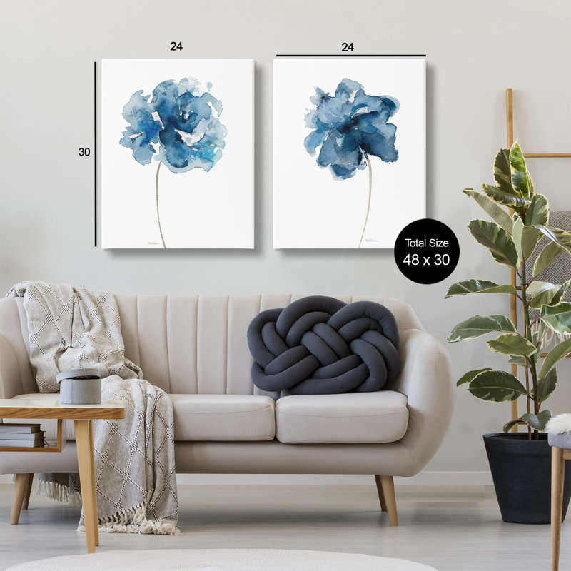 Ensemble de 2 toiles murales abstraites bleues simples, par Carol Robinson, H 30 po x l 24 po