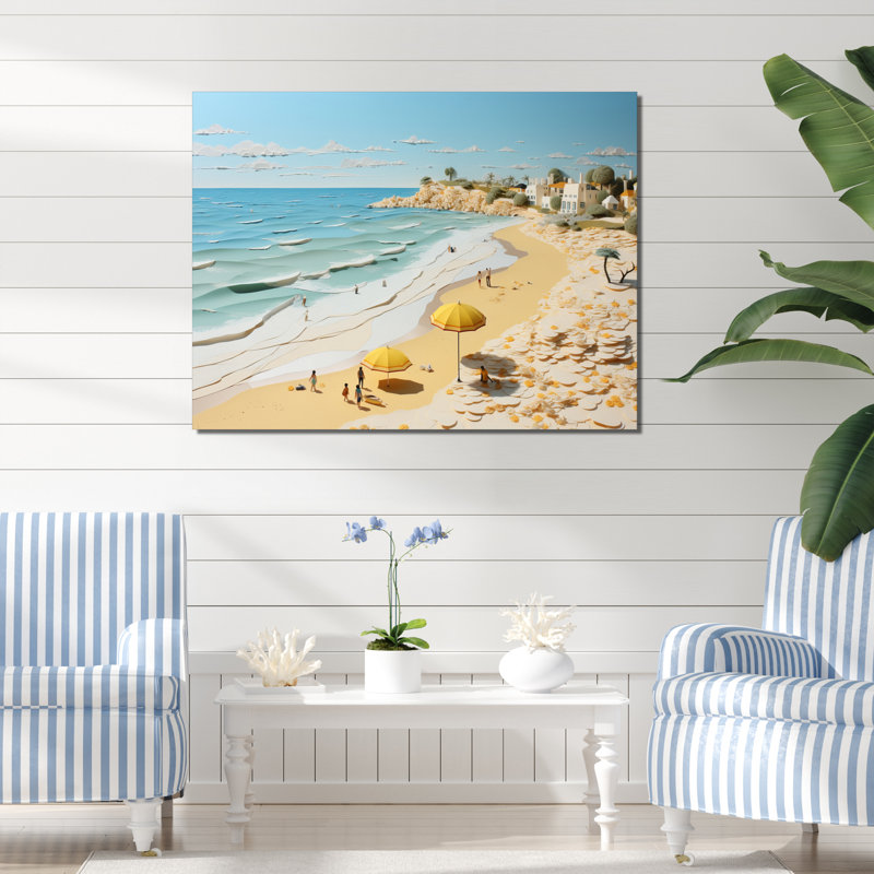 Ambre Coastal Beachside Wanderer Papercut sur toile, Toile tendue, H 24 po x l 32 po x P 1 po