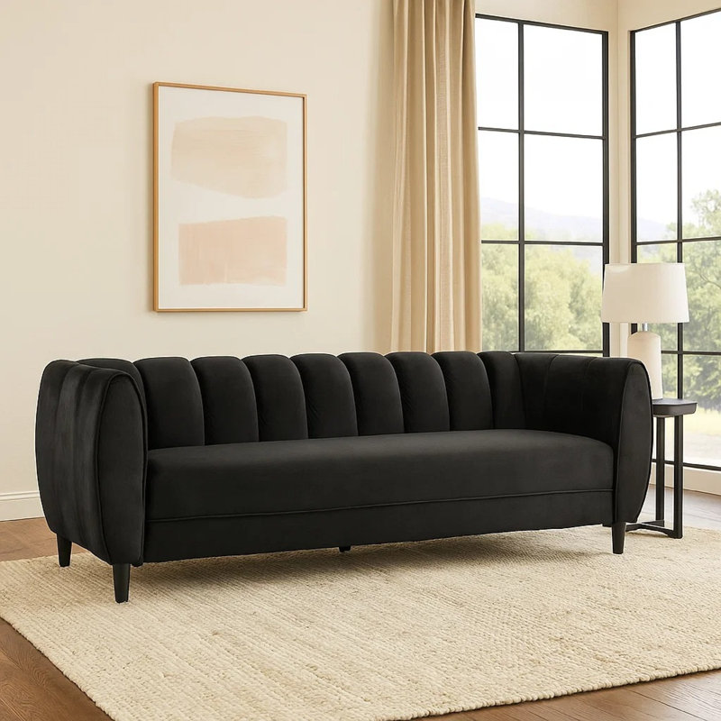 Canapé Orla, 83 po, velours noir, Noir