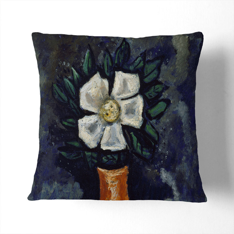 White Flower Scatter Cushion, 55cm H x 55cm W x 20cm D, Blue/Black