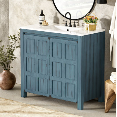 Organisateur de meuble-lavabo 36 po avec lavabo en céramique, ensemble d'armoire de rangement, meuble-lavabo