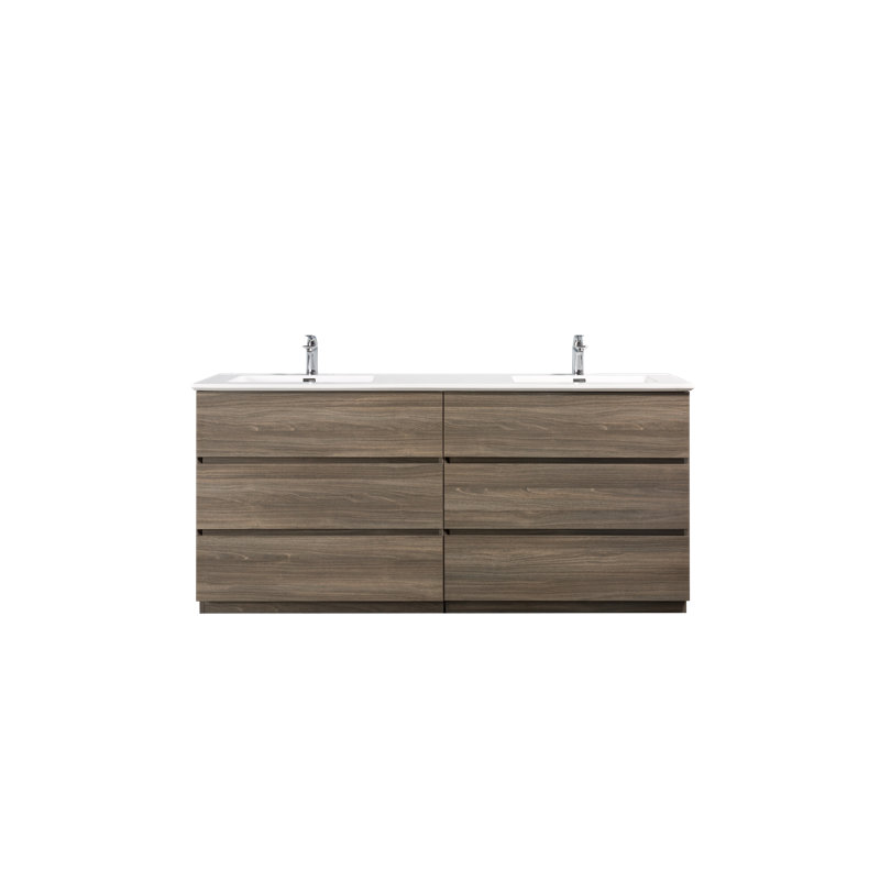 Ensemble de meuble-lavabo double 60 po avec plateau en résine et miroir Edison