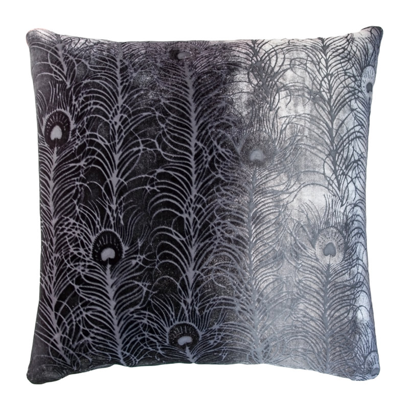 Peacock Feather Square Velvet Pillow Cover & Insert, Square 20", Denim