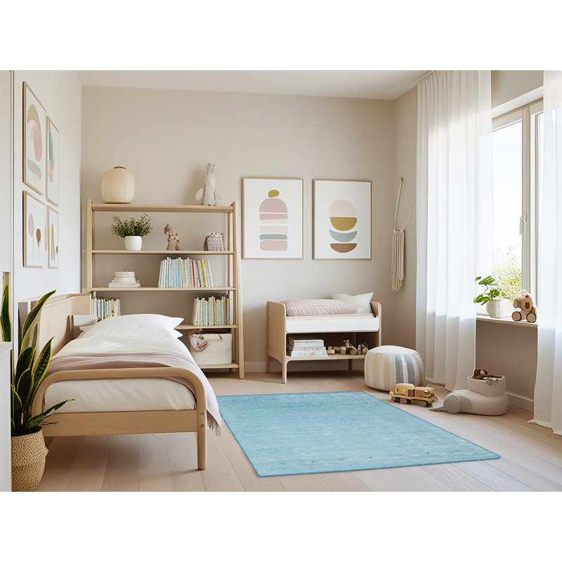 Tapis de zone bleu contemporain, Rectangle 3 pi x 5 pi