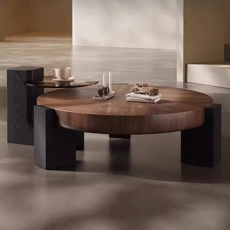 Rhuardhi Modern Round Wood Coffee Table with Accent End Table