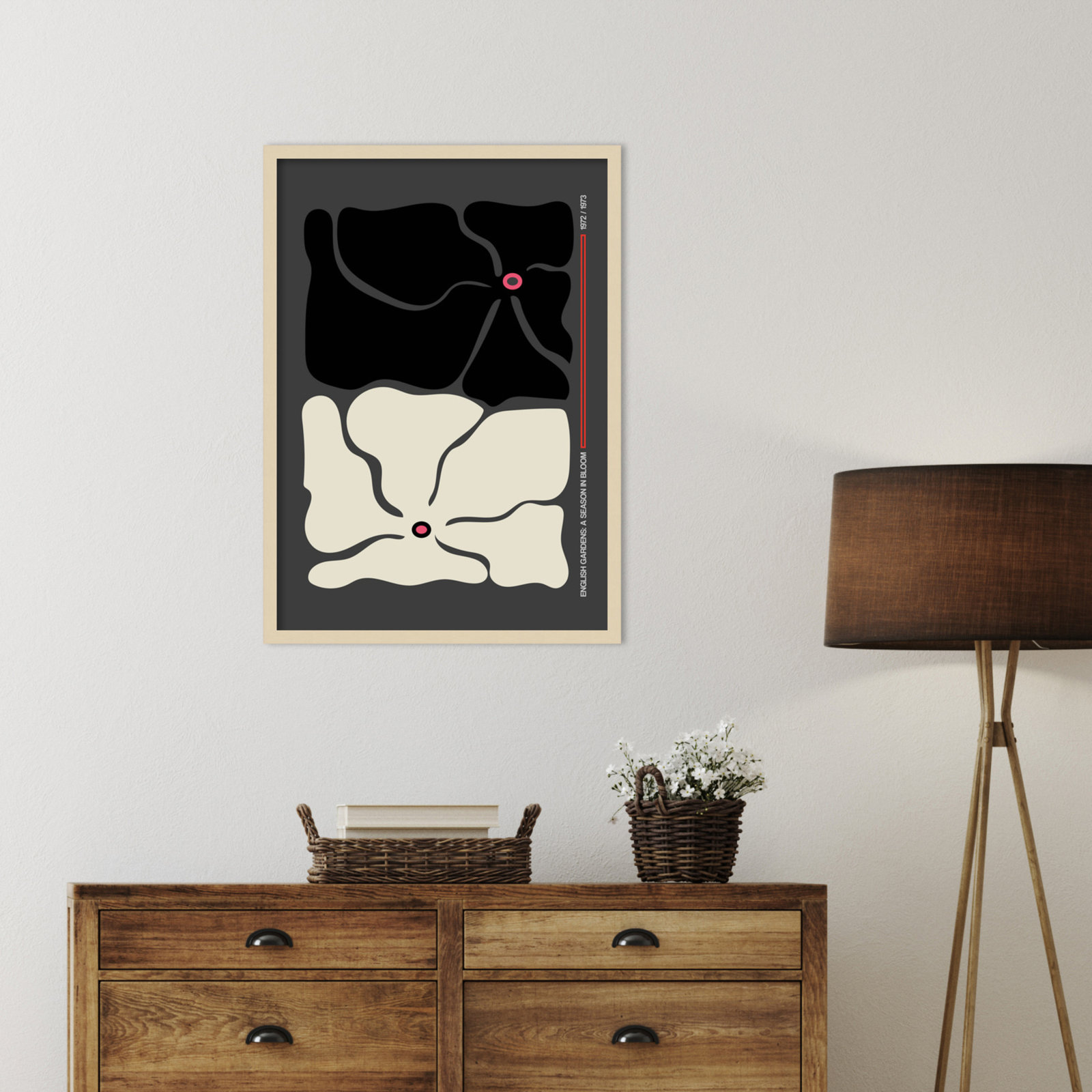 Two by Two Flower Grey Print, Brown, 33" H x 24" W x 1" D
