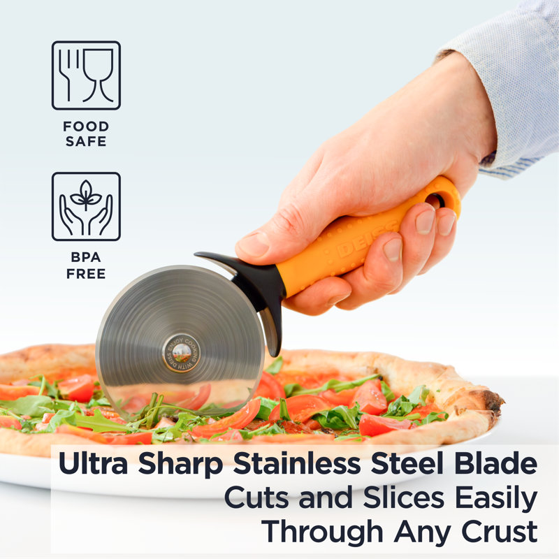 Deiss Pro Orange Stainless Steel Pizza Cutter with Rubber Handle