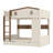 Solid Wood Full over Full Bunk Bed with Trundle, Storage Shelves & Hooks - No Box Spring Needed, Beige & Natural Finish-356072581-356072580