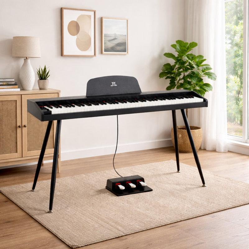 Wooden 88 Key Digital Play Musical Instrument with Metal Frame, Black