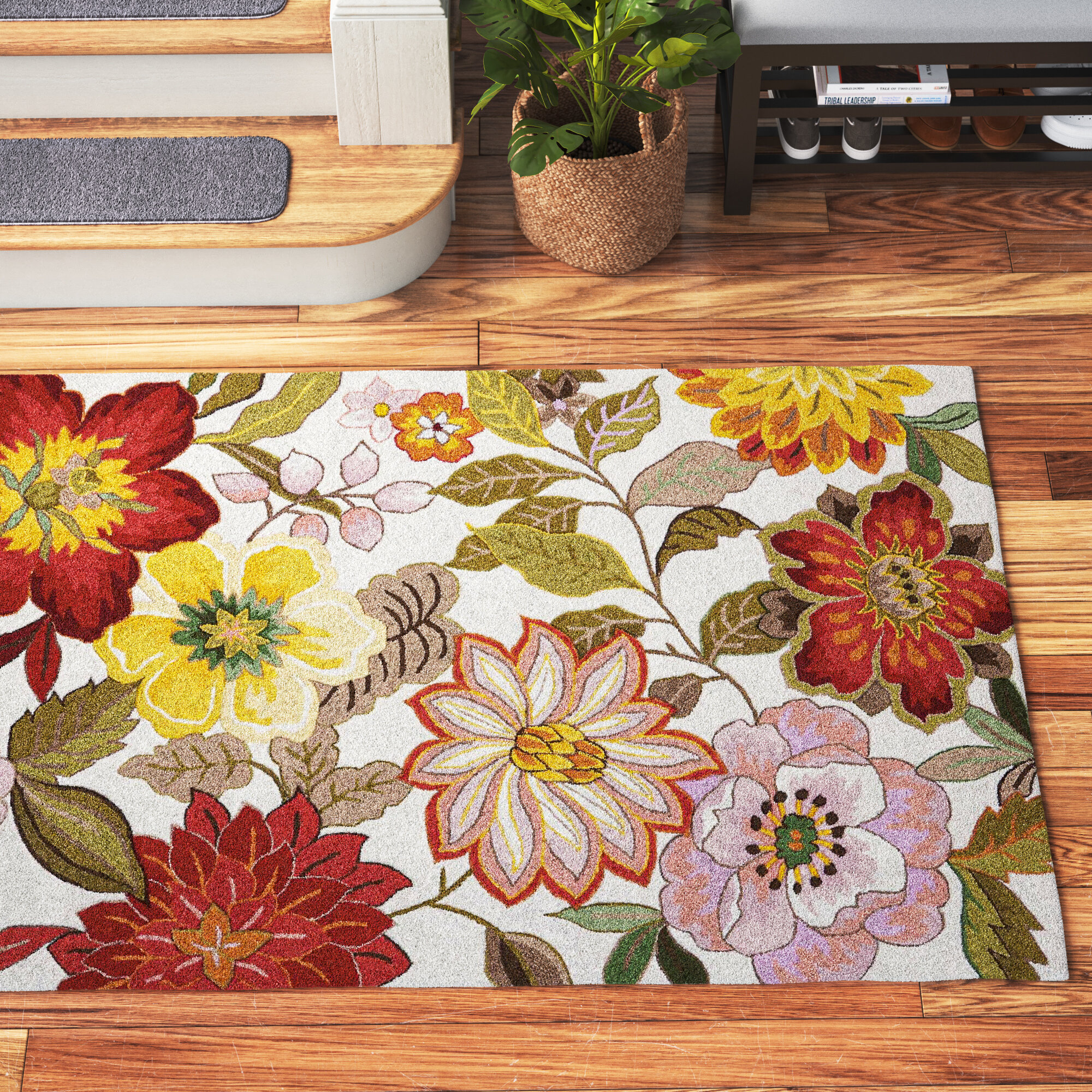 Spring Flower Thin Door Mats for Inside Entry Non Slip Chinese Watercolor  Floral Rose Entrance Rug Door Mat Front Back Door Rug TPR Backing Floor  Mats