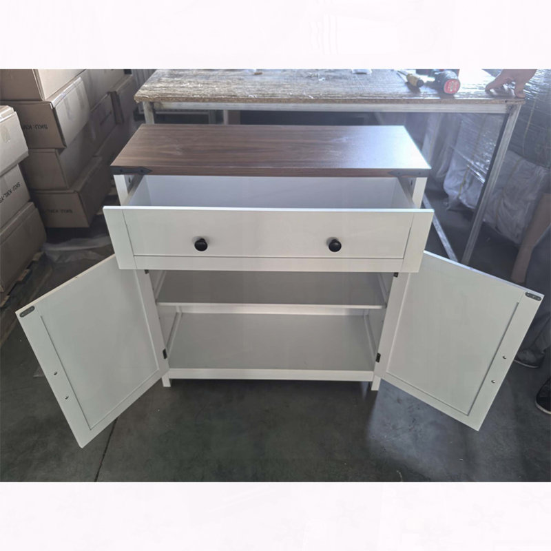 Farmhouse Storage Cabinet with Drawer, Adjustable Shelf, and Walnut Countertop