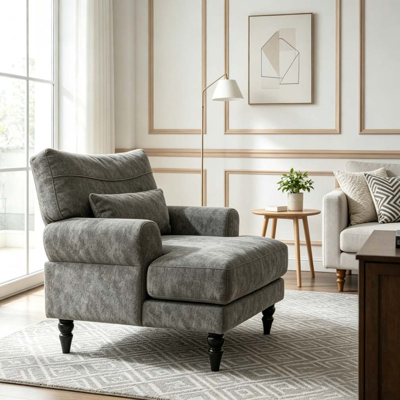 Chaise de loisir d'intérieur rembourrée, chaise longue moderne, Gris