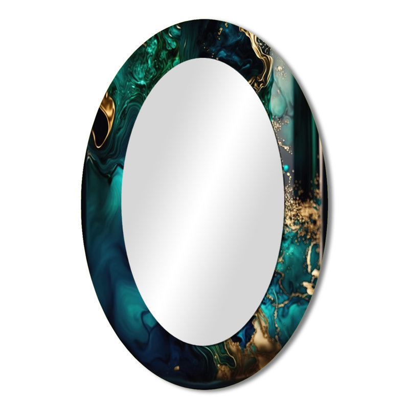Otoniel Abstract Geode Marble Green And Blue II - Marble Wall Mirror, Modern Decorative Mirror, Printed Metal Art, 43" x 33"