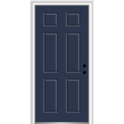 Porte extérieure simple en acier à 6 panneaux peints