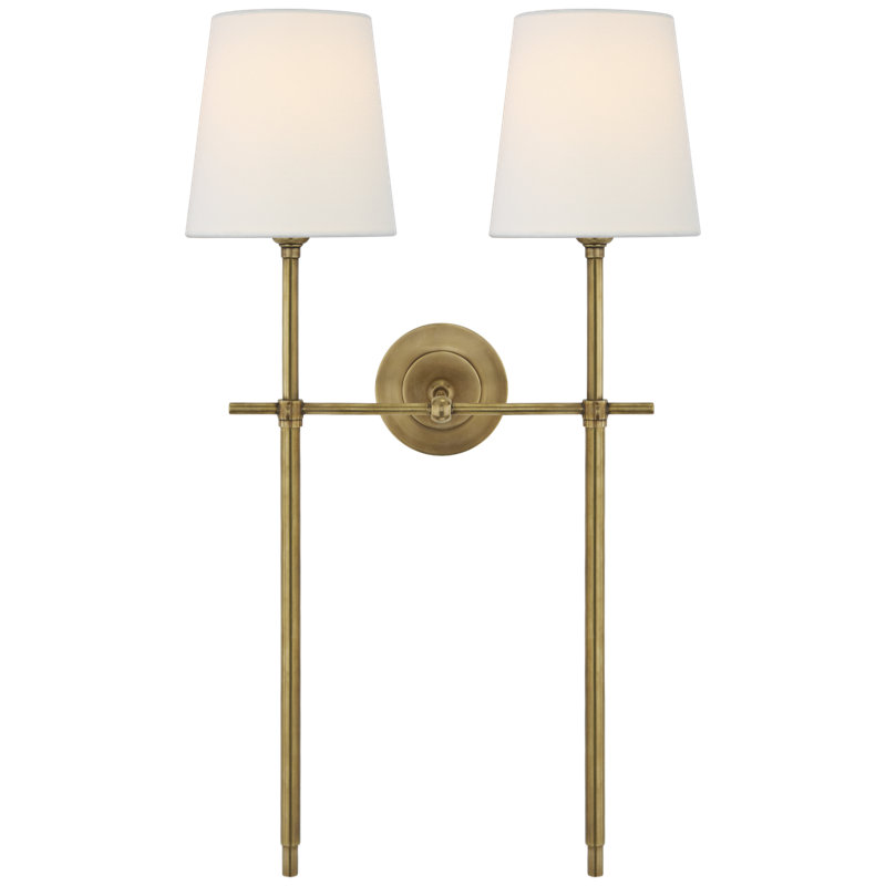 Thomas O'Brien Bryant Large Double Tail Sconce, Hand-Rubbed Antique Brass, Fabric