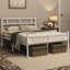 Minimalist Metal Slatted Bed Platform with Arrow Design Headboard-101248775-101364235