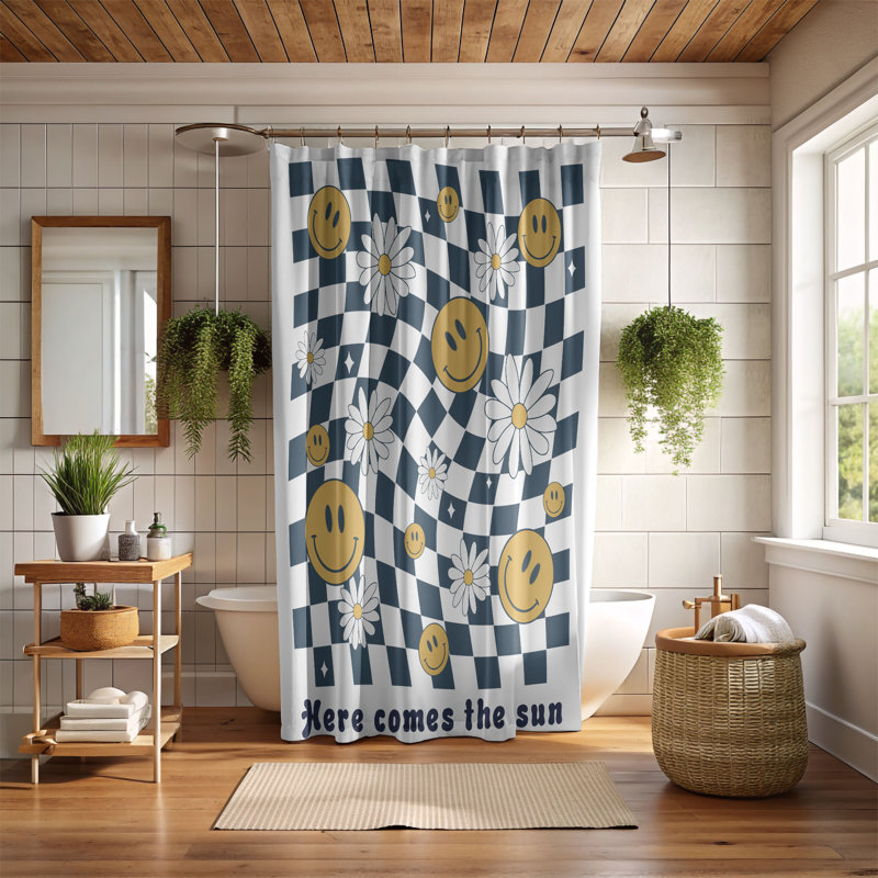 Tiyler Checkered Shower Curtain, 74" H x 71" W