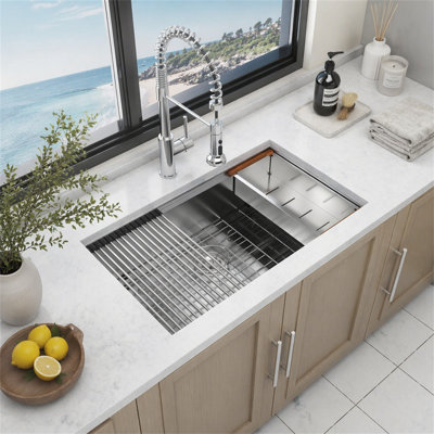 Évier de cuisine à simple cuve encastrable en acier inoxydable calibre 16 de 33 po x 19 po x 10 po