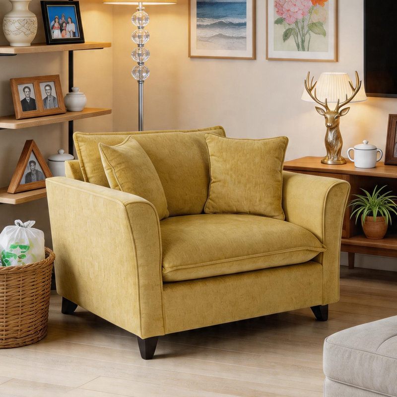 Chenille Upholstered Accent Chair, Yellow