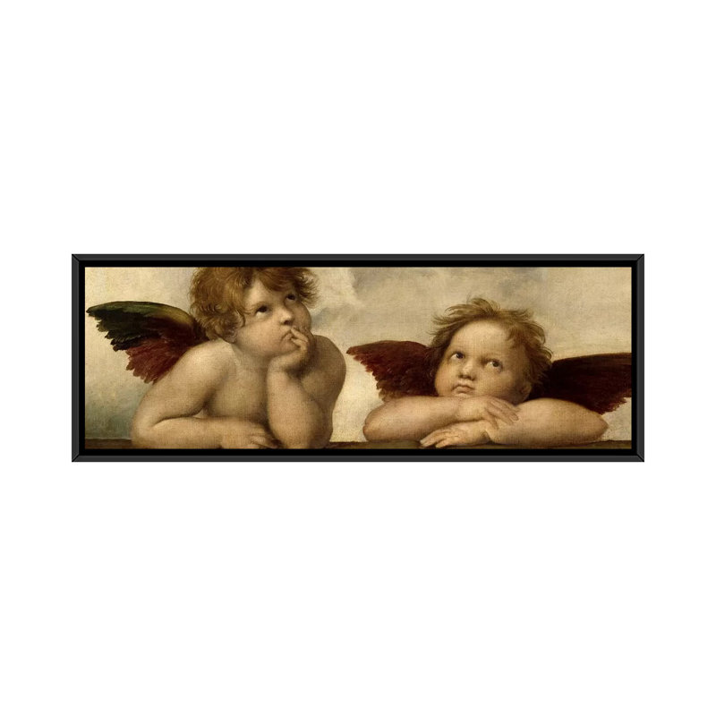 «The Two Angels» par Raphael - peinture panoramique sur cadre flottant, H 20 po x l 60 po x P 1,5 po