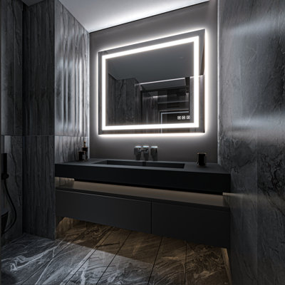 Led Bathroom Durable Tempered Mirror 72x 32, Dimmable Vanity Mirrors For Wall, Anti-fog, 3 Colors Adjustable, Memory, Double Led Lights ( Front And Backlit )