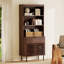 Bibliothèque haute avec tiroirs, bibliothèque en bois de 72,8 pouces avec rangement, bibliothèque moderne Mid-Century avec tablette réglable-133631504