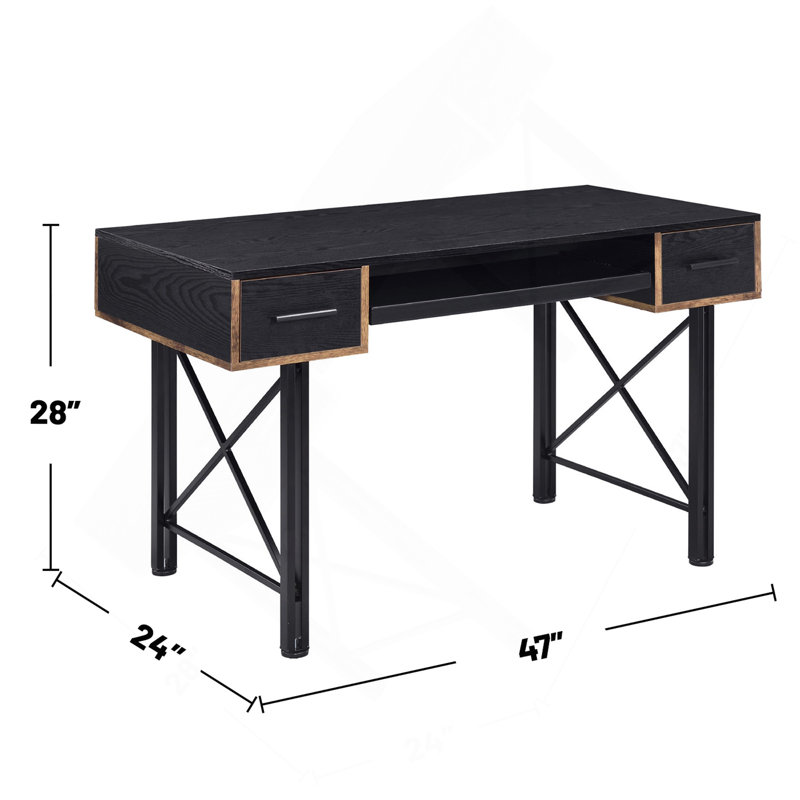 Rectangular Computer Desk With 2 Drawers, Black