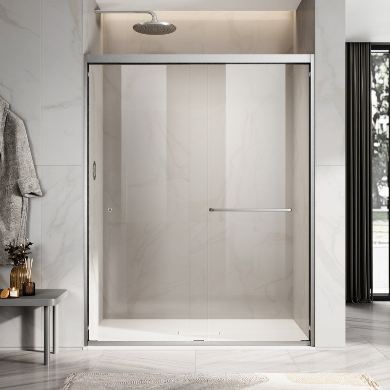 60 in. W x 72 in. H Double Added Framed Shower Door with Clear Glass, Nickel