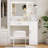  Modern Vanity Desk with Mirror & LED Lights – Power Outlet, Hairdryer Rack, Large Drawers, Storage Shelves, Cushioned Stool – Compact Makeup Dressing Table Set for Home Office, White-628544253