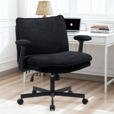 Chaise de bureau à pieds croisés avec accoudoirs rabattables et siège large, chaise de bureau ergonomique en tissu 