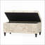 Repose-pieds avec rangement, banc rectangulaire rembourré | Tissu French Script, pieds en bois massif | Salon, vestibule, chambre à coucher | Bois | Noyer brun