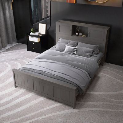 Full Size Platform Bed With Storage Headboard And Sliding Door
